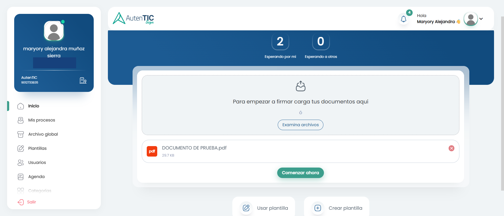 screenshot of AutenTIC Sign